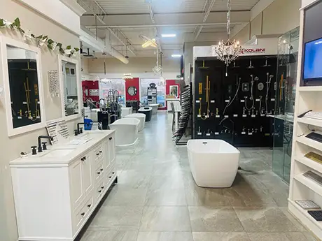 Bathroom vanities on display in Mississauga showroom